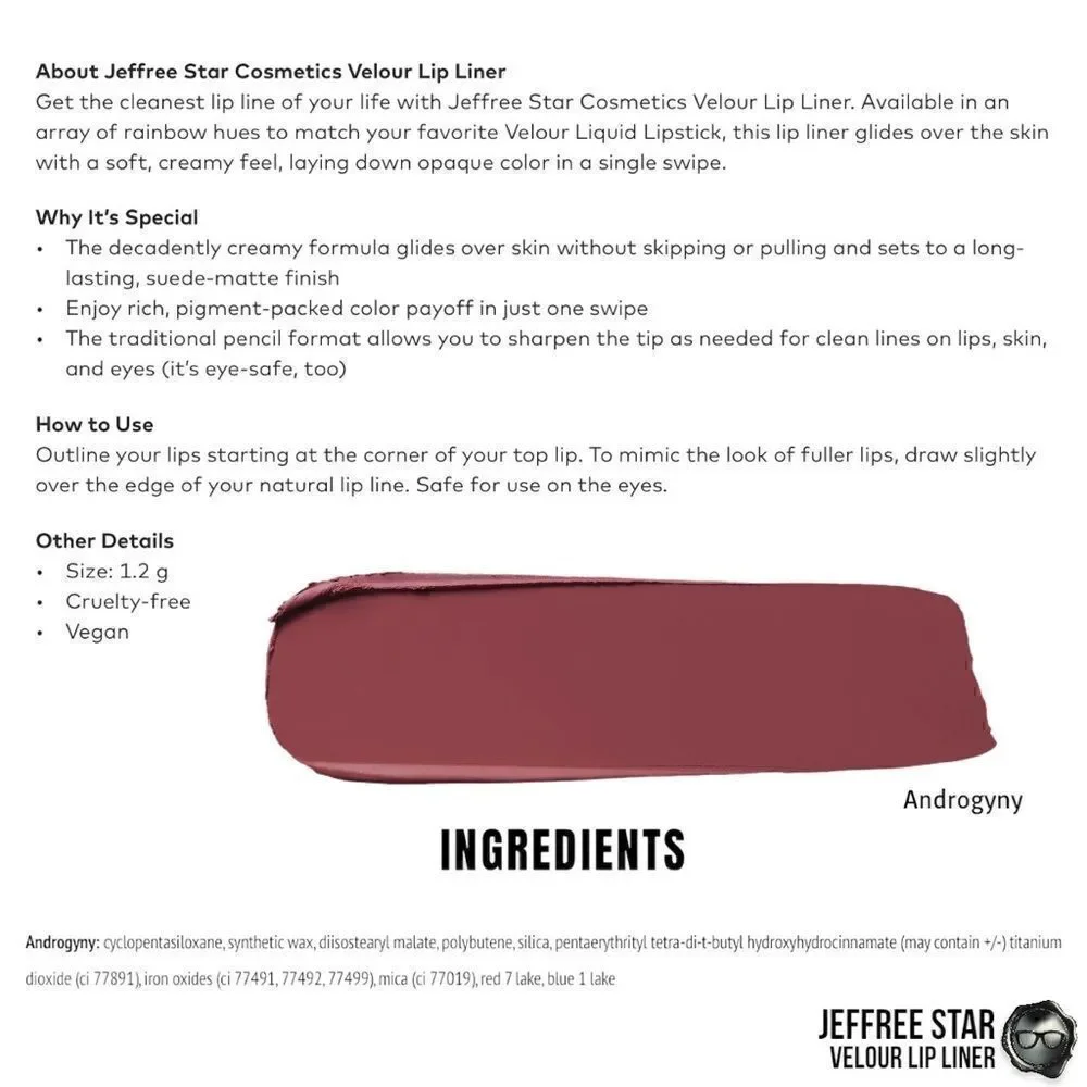 JEFFREE STAR VELOUR LIP LINER PENCIL IN ANDROGYNY DIRTY PLUM MAUVE FULL SIZE NEW - Picture 13 of 14